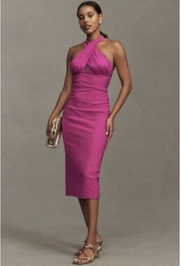 BHLDN Remy Twist Halter Cutout Midi Dress XS Dahlia pink - NWT